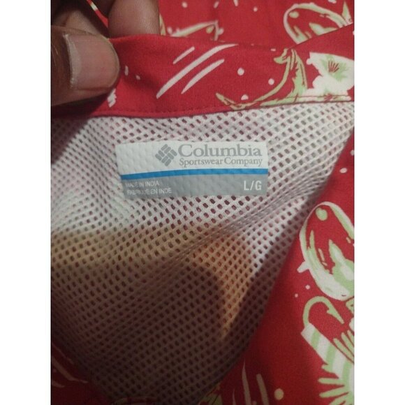 COLUMBIA PFG Red Christmas Light Print Short Sleeve Button Down Shirt Large L - Picture 9 of 12